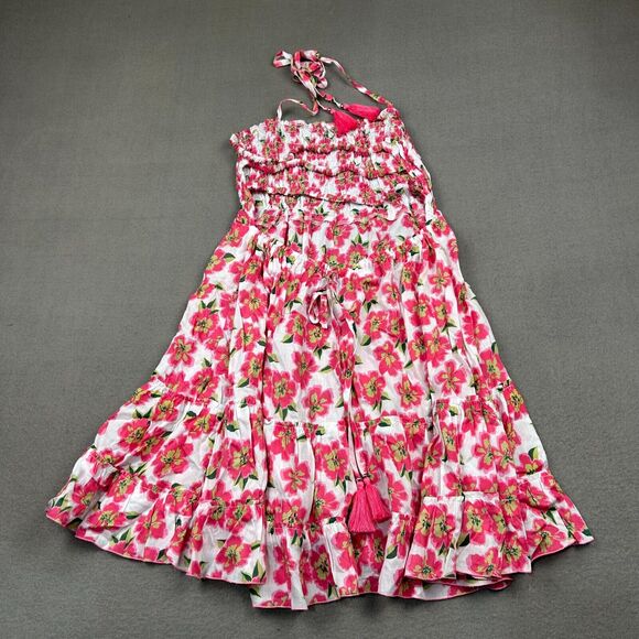 Tiare Hawaii Revolve Bellini Mini Halter Dress Small Pink Poipu White Tiered - Picture 6 of 10